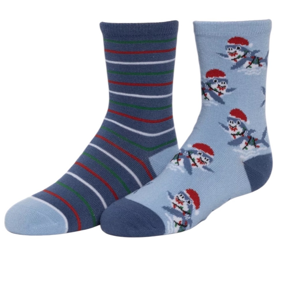 Kids 2-Pack Christmas Shark Crew Socks